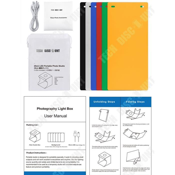 Studio fotobärbar - TD® - Mini 20cm - 40 LED - Fällbar - 5V/1A