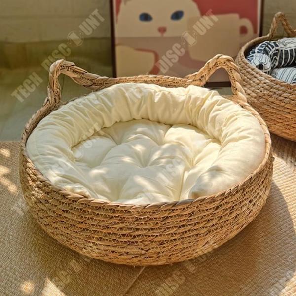 TD® Kattekurv fire sæsoner cool universel kat kradsebræt rattan kan demonteres og vaskes kaninrede kattekurv