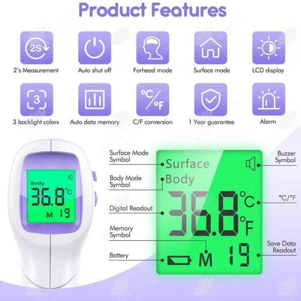 HTBE® Infrarød kontaktfri pande termometer Klinisk termometer Bærbart termometer til menneskekroppen Elektrisk termometer