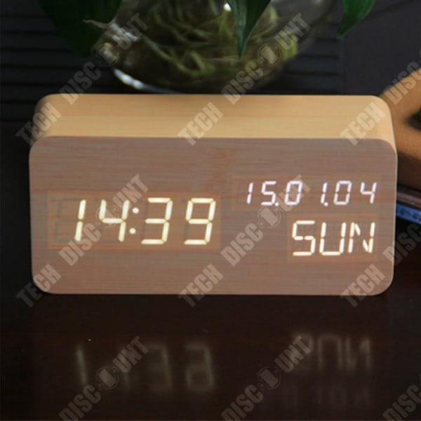 TD® LED Väckarklocka Trä Mute elektronisk röststyrningsfunktion