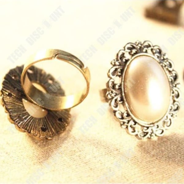 TD® Shiny Champagne White Pearl Ring Vintage Classic Justerbar Mode Ring Legering Silver Plate Princess Gift Gul M