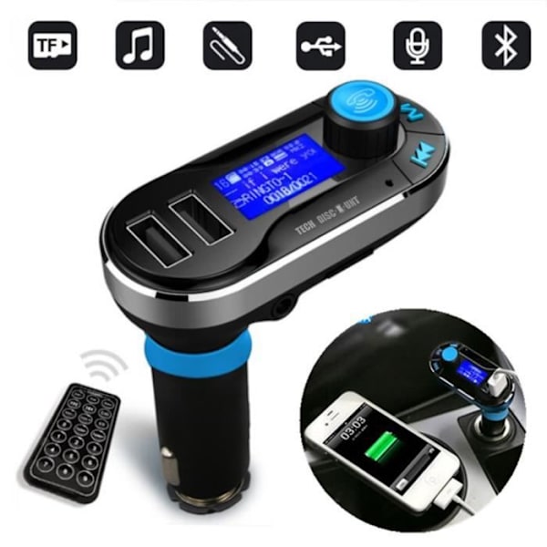 Trådløs FM Bluetooth-sender USB billydeadapter radiooplader MP3 håndfri iPhone cigarstik
