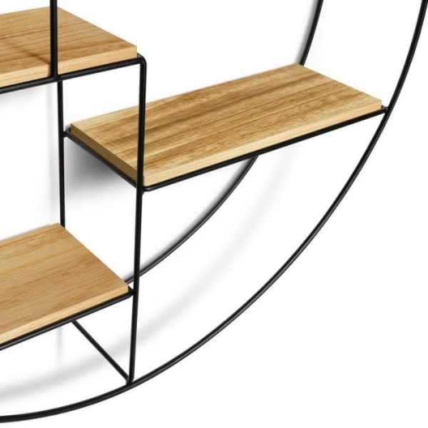 LILY rund vägghylla 4 nivåer trä och metall industriell design - IDMARKET