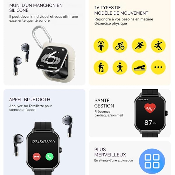 Montre connectée INN® 2 i 1 8-15 dage standbyautonomi bluetooth headset bevægelsessensor bluetooth sort
