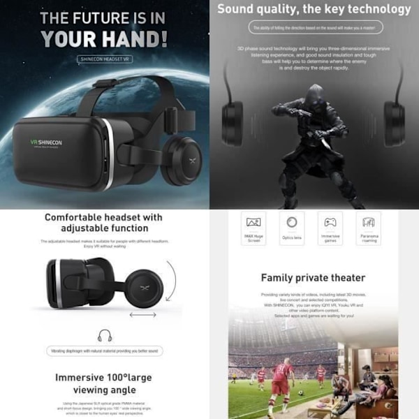 VR-headset 21,3 x10,7x 23cm ABS PC Senaste generationens VR virtual reality-headset Virtual reality-headset för VR-spel svart