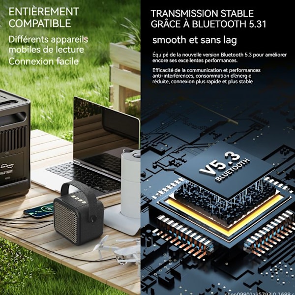 Bluetooth-kaiutin TD® 10 tuntia soittoaikaa 8x8x6,5cm vastaanottamatka 10 metriä musta kannettava bluetooth-kaiutin