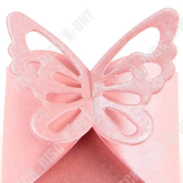 TD® Lot 50 bitar Butterfly Paper Boxes- Favor Box- Bröllop Dop Dekoration Födelse Rosa
