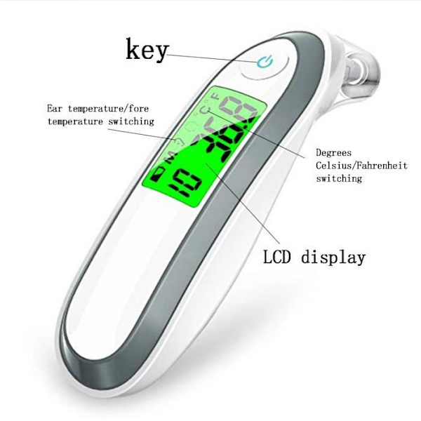 Elektronisk infraröd örontermometer för vuxna, trikolor säker och exakt temperaturmätning.