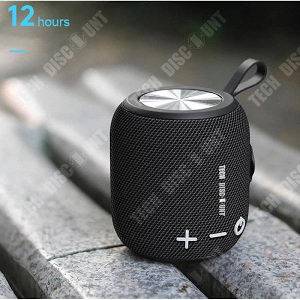 TD® Musta sylinterimäinen langaton Bluetooth-kaiutin valkoisilla näppäimillä ulkokäyttöön, vedenkestävä kangaskaiutin, kannettava.