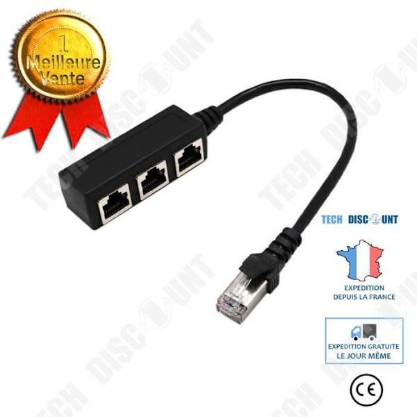 Ethernet LAN splitter 3 portar RJ45 grenuttag adapter svart dator nätverkskabel internet multimedia hemlåda