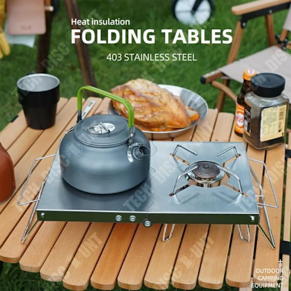 TD® Sammenklappeligt udendørs isoleringsbord i rustfrit stål med støtte til mini campingkøkkentilbehør