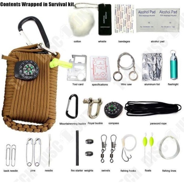 TD® Portable Flint First Aid Kit med löstagbar kompass Mini multifunktions ficklampa Survival Kit - Resetillbehör