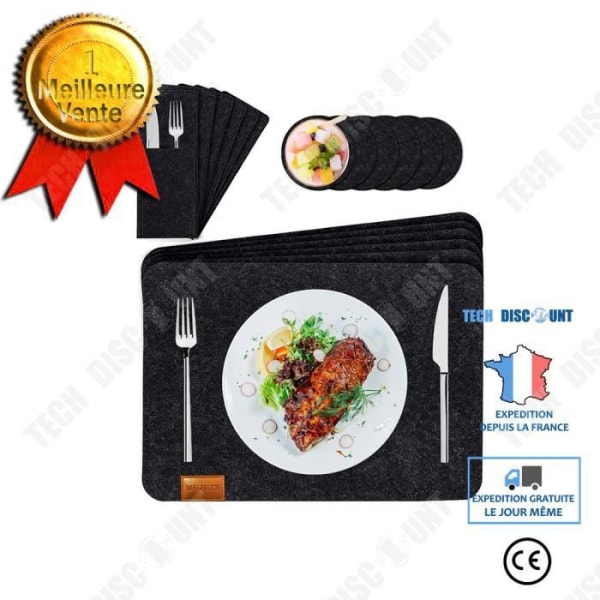 TD® tvättbar filtunderlägg + 6 glasunderlägg + 6 glasunderlägg + 6 bestickpåsar Isoleringsmatta i europeisk stil