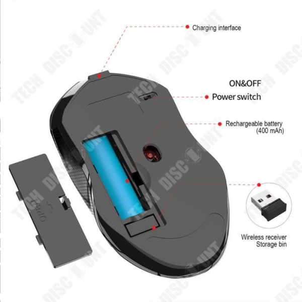 TD® Trådløs genopladelig silent gaming mus 2.4G 10m transmission 2400dpi farvet lysmus