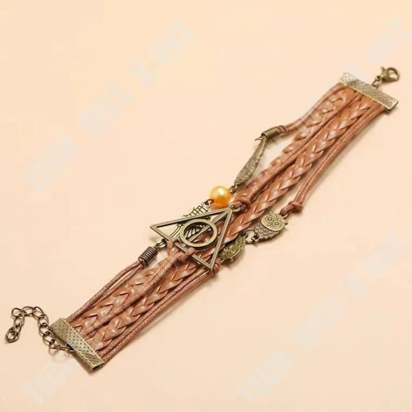 TD® Armbånd uglevinger trekant RDLM Harry Potter Armbånd med flettet læder og motiv af ugler, trekanter og vinger