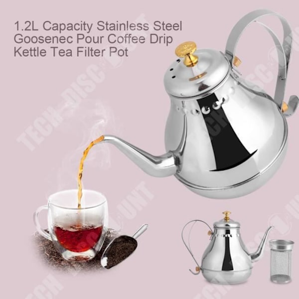 TD® 1.2L Kande, Kaffekande - Poleret Rustfrit Stål Te Kande med Tefilter, Løse Te Kande med Låg