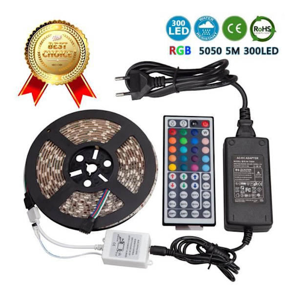 LED-remsa - LCC® - 5050 RGB - 5M - 300 lysdioder - Vattentät - Infraröd fjärrkontroll RGB-färg