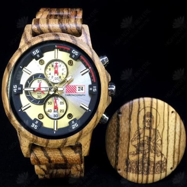 HTBE® Zebra wood klocka herr multifunktionell sportklocka i trä religiös minnesmärke presentklocka present mar