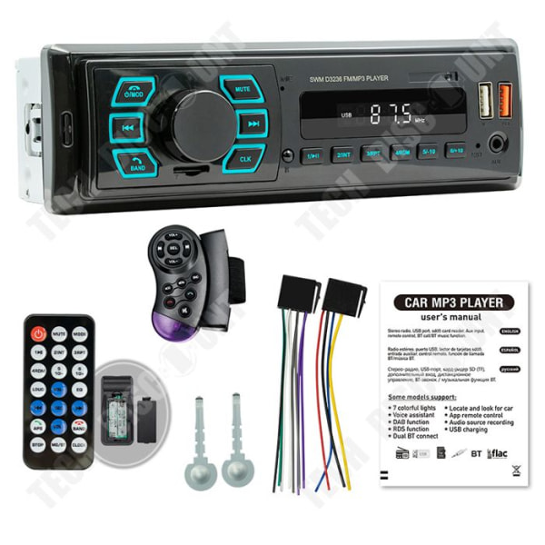 TD® Bluetooth bilradioBluetooth MP3-spelare för bilLED-display Bilradions sju färgerUSB Plug-in bilradio
