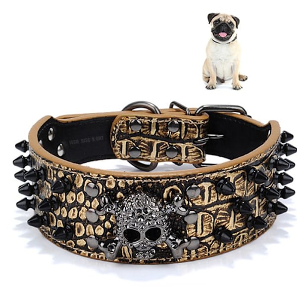 Halsband för hund - TD® - Justerbar - Syntetläder - Svart - Reflekterande dödskalle