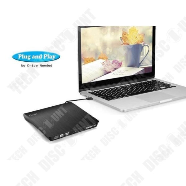 DVD-brænder - TD® - USB 3.0 - Plug and Play - Sort - Ultra tynd