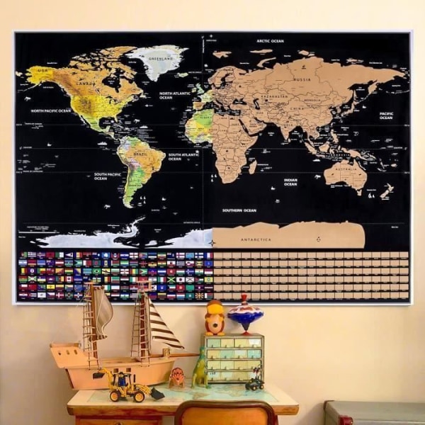 Raaputettava Maailmankartta Juliste (82x59 cm), Raaputa Paikat, Joissa Olet Vieraillut, Sisustus