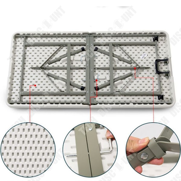 Foldable reception table 122 CM for 4 people Steel reception table Polyethylene top White reception table
