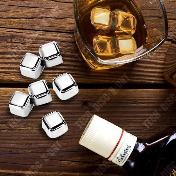 TD® Set med 6 iskuber i klara rostfria stål Whiskysten Återanvändbara isbitar i rostfritt stål