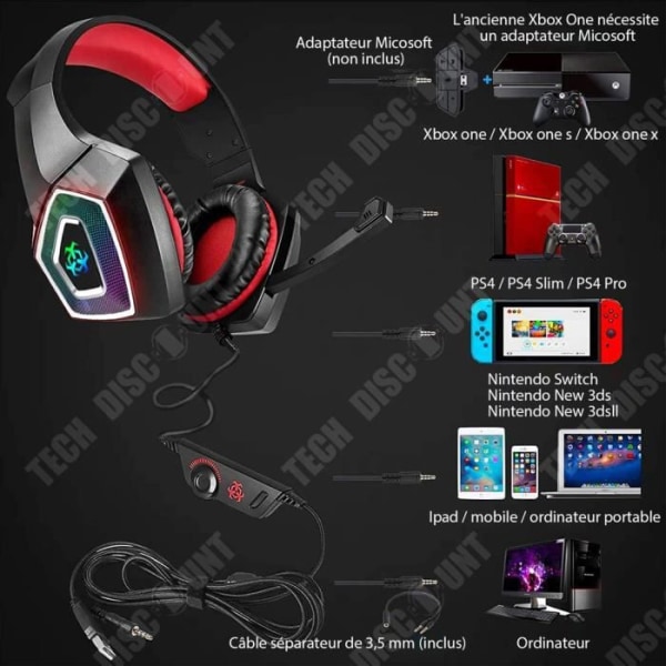 TD® Pelikuulokkeet surround-äänellä, RGB-LED-valolla ja melua vaimentavalla mikrofonilla PS4:lle, PC:lle, Macille, Xbox Onelle (adapteri ei sisälly)