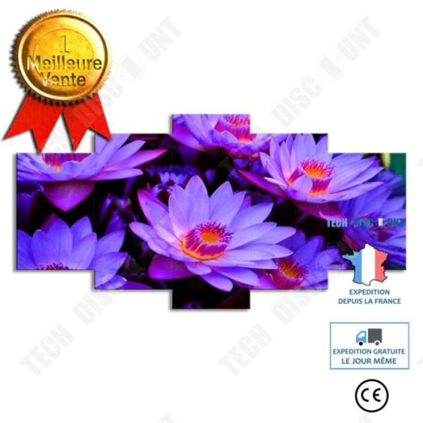 TD® Heminredning Väggkonstbilder HD Print Vardagsrumsram 5 delar Canvas Nymphaea Violacea Lehm Målningar Lila Lotus~13451