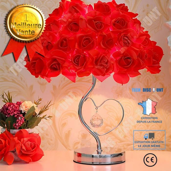 TD® Nattljus Kristall Bordslampa Röd Rose Blomma Sängdekoration