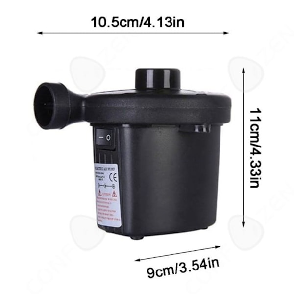 Elektrisk luftpumpe - CONFOZEN - 0,53 psi - 400 L/min - 2 i 1 - 3 adaptere
