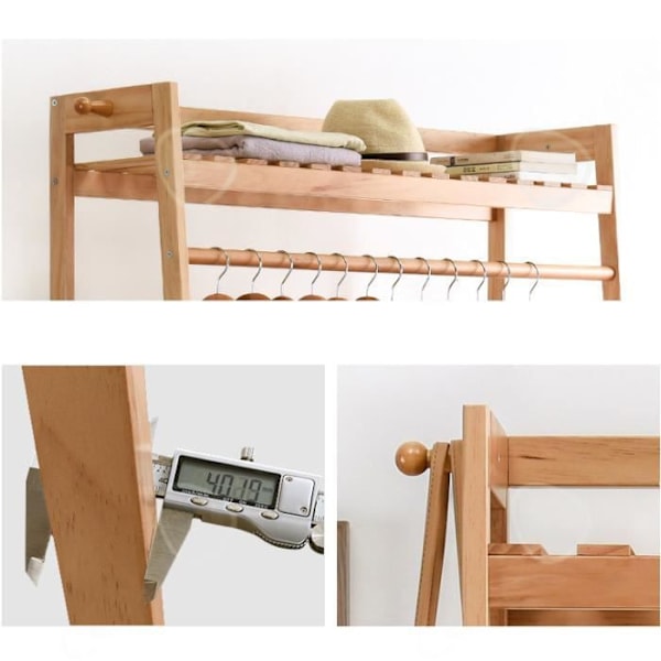 CONFO® Massivtræ kappeholder med stativ til enkel opbevaring af tøj, simpel kappeholder i træ.