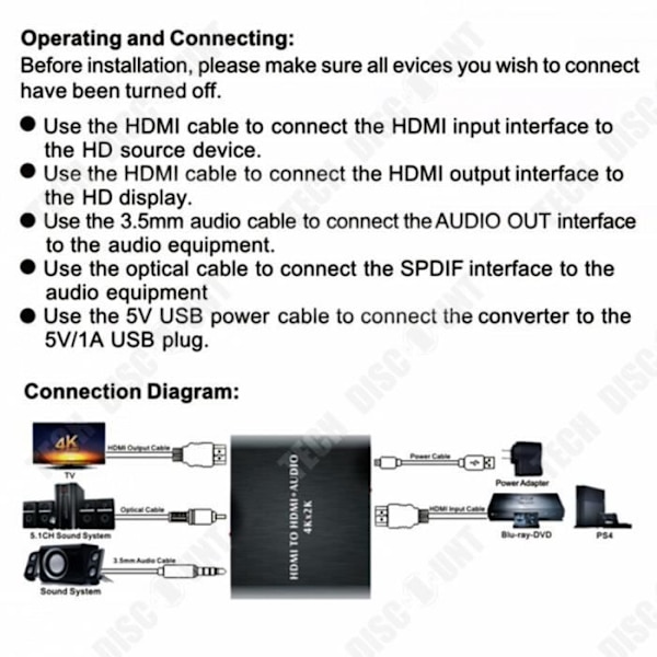 TD® HDMI Audio Splitter 4Kx2K/3D Surround Stereo 5.1 Audio Fiber Decoding Converter