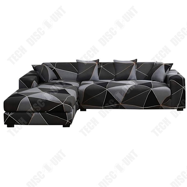 TD Sofa Cover Polyester Fiber Cover Sofa 3-Seater + 2-Seater Black Sofa Cover L-Shaped Stretchable Sofa Cover