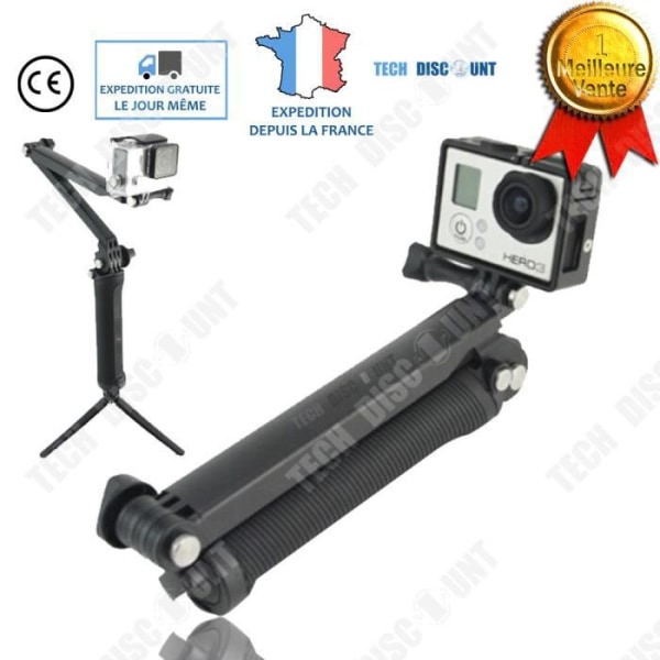 Selfie Stang - TD® - Tri-fold - Skridsikker gummihåndtag - Indbygget mini stativ - 20" udfoldet