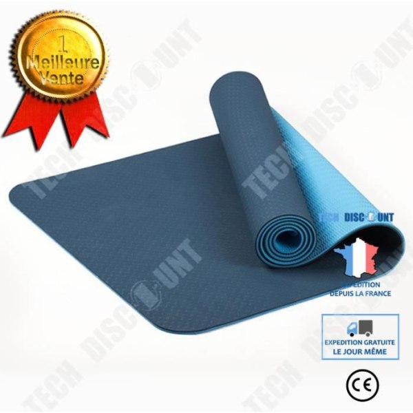 6mm Tvåfärgad TPE Non-Slip Yogamatta - TEKNISK RABATT - 183x61cm - Blå - Fitness och Yoga