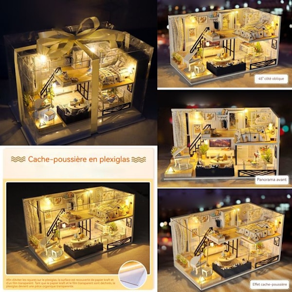 Dukkebolig - HTBE - Miniature LED - Træ plexiglas - At samle selv - 3 år og op.