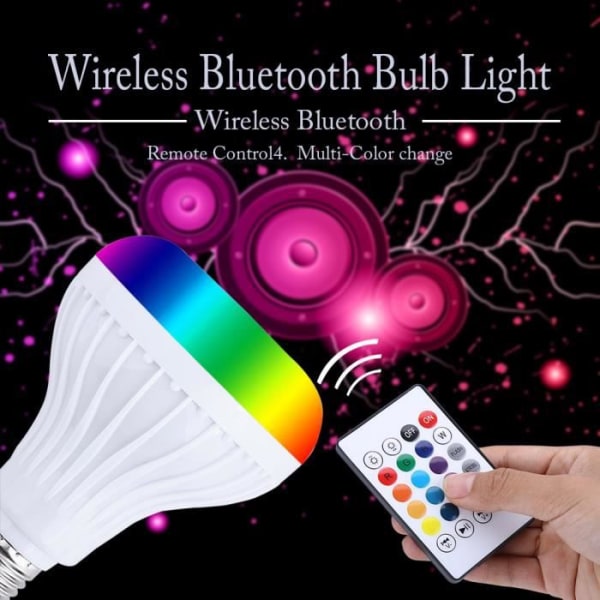 Trådlös Bluetooth-högtalarlampa E27, 12W fjärrkontroll musiklampa, LED färgglad scenljus för
