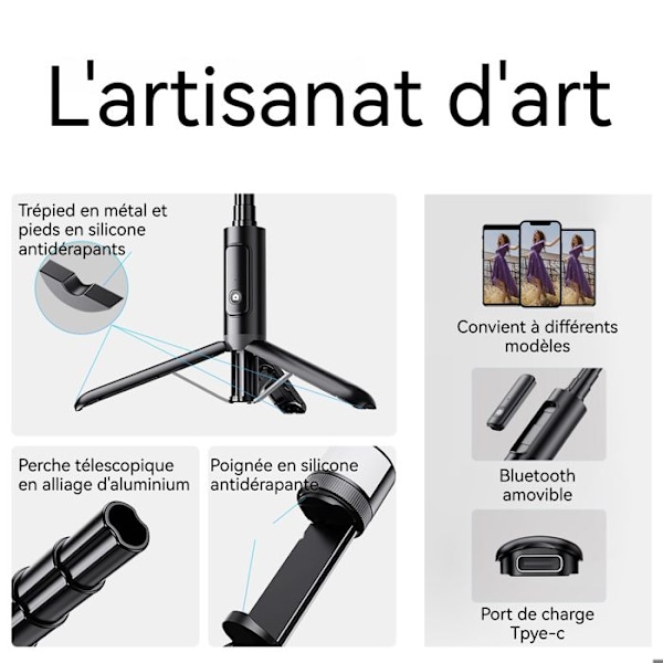 Selfie Stick - TD® - Sammenklappelig Stativ - Bluetooth 5.0 - LED Lys - 360° Rotation