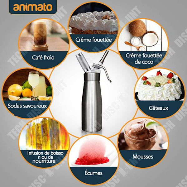 TD Siphon chantilly 500ml ergonomisk design professionel flødeskumssyphon i aluminium med 3 dyser i rustfrit stål