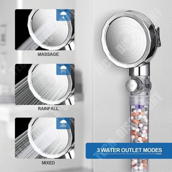 TD® Vandbesparende bruser, negociérende negtive ioner bruser med et klik og vandstop.