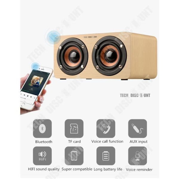 TD® Mini-högtalare stil stereo bluetooth trådlös högtalare för PC, för bil, för iPhone trä typ gul högupplöst
