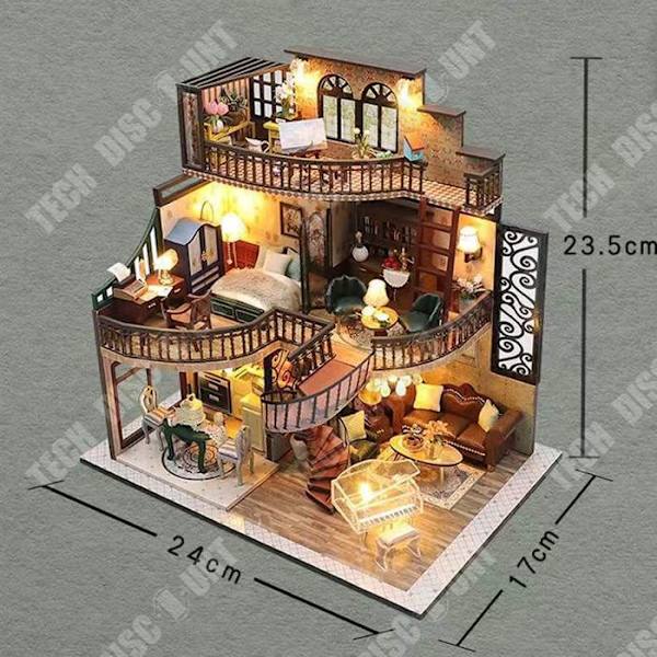 TD Dukkebutik LED Træ Miniature Spil at bygge miniaturehus Dukkebutik DIY Miniaturehus med 2 stk værktøj