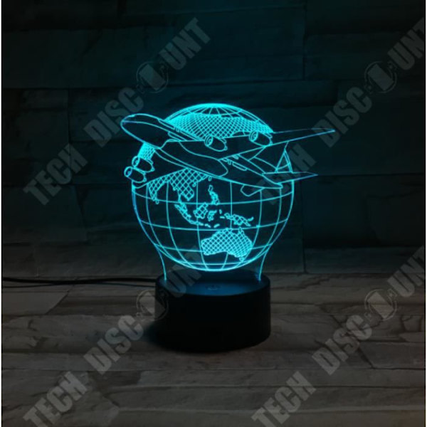TD® 3D Lampe Illusion Optisk Led Natlampe 3D Lampara Nattelys Lampe Verdenskort Flyplan Globe Jord 7 Skift