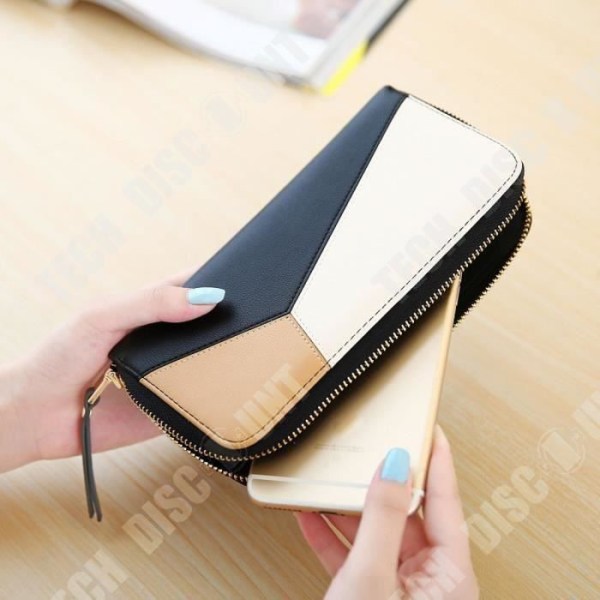 TD® Lång plånbok för kvinnor Checkmönster Sedlar Kort Feminina lädervaror Lyxigt utseende Läderdesign Svart färg