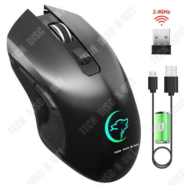 TD® Trådløs genopladelig silent gaming mus 2.4G 10m transmission 2400dpi farvet lysmus