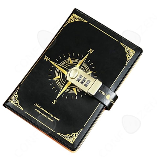 Låsbar anteckningsbok - CONFOZEN - Svart - 128 sidor - Papper 80g - Retrodesign Svart