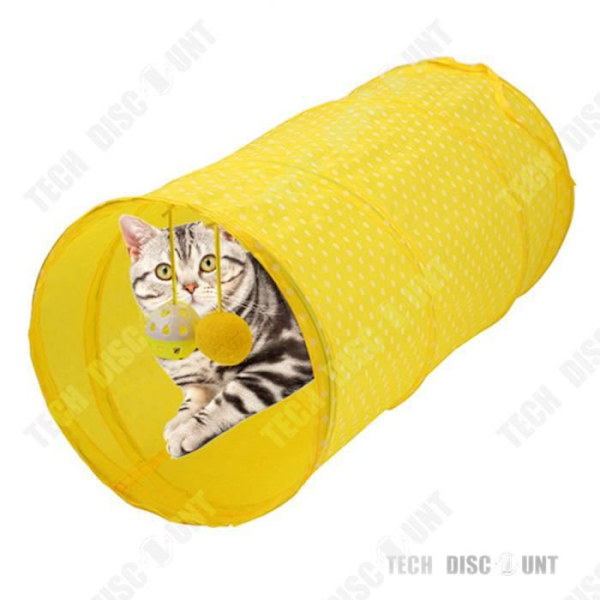 TD® Tunnel til voksen kat legetøj have gul tovejs sammenfoldelig killing hundehvalp kanin med to hængende kugler polyester.