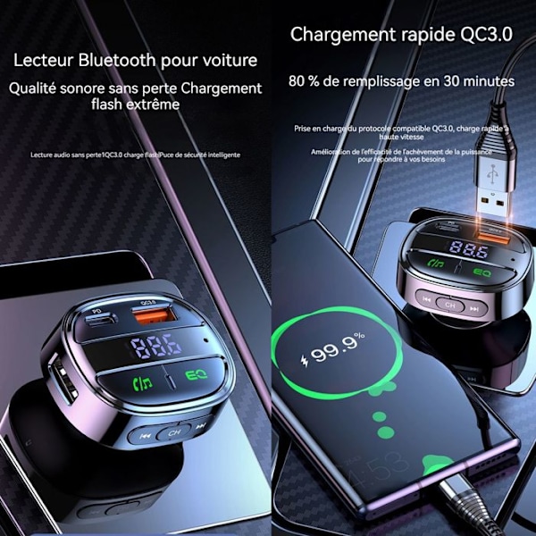 TD® FM transmitter bil Bluetooth handsfree adapter jack trådløs oplader radio LED skærm USB port original sort